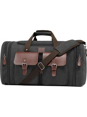 Mens Canvas Duffel Bag Travel 50L Weekender Carry On Overnight Expandable Bag